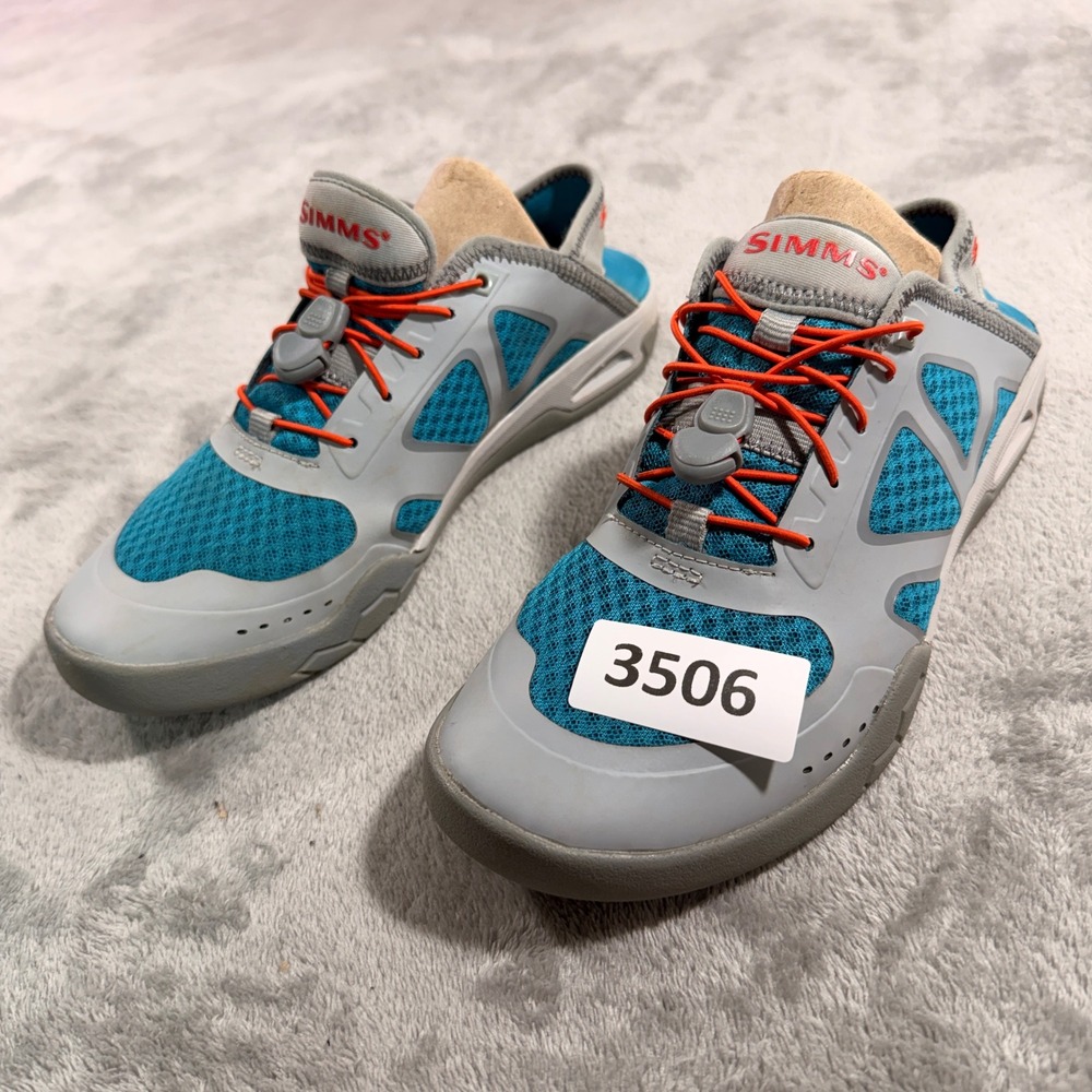 Simms Water Shoes Womens 10‎ Blue Gray Fishing Boating Bungee Lace Mesh Sneakers